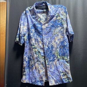 Blue and Green Leaf Print Shirt